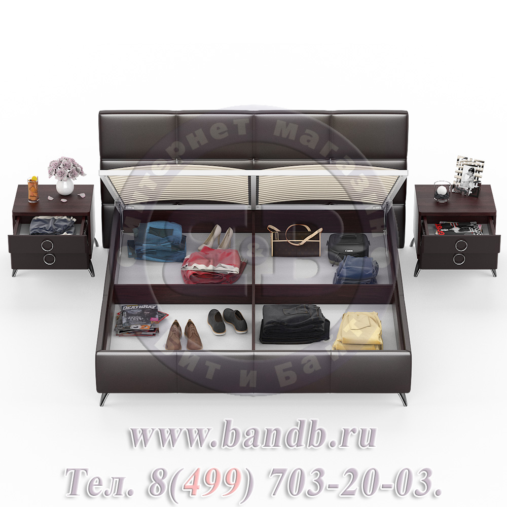 Делия ЛД-645-270+160+160 Кровать 1800 с подъёмным механизмом + две тумбы, цвет эко кожа шоколад Картинка № 6