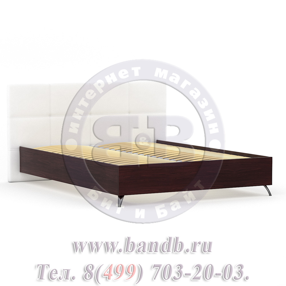 Делия ЛД-645-280 Кровать 1600, цвет сосна шоколад/мягкое изголовье эко кожа белая Картинка № 2