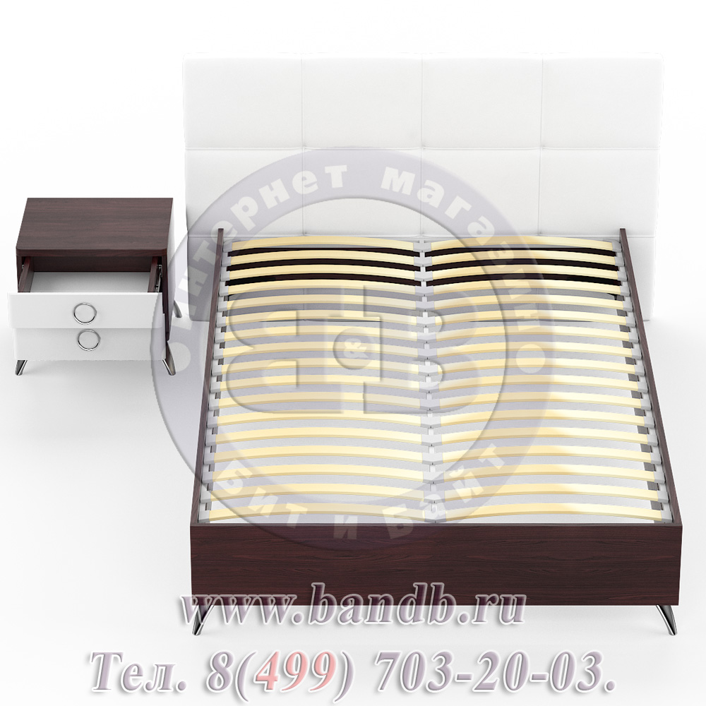 Делия ЛД-645-290+160 Кровать 1400 + тумба, цвет сосна шоколад/мягкое изголовье эко кожа белая Картинка № 7