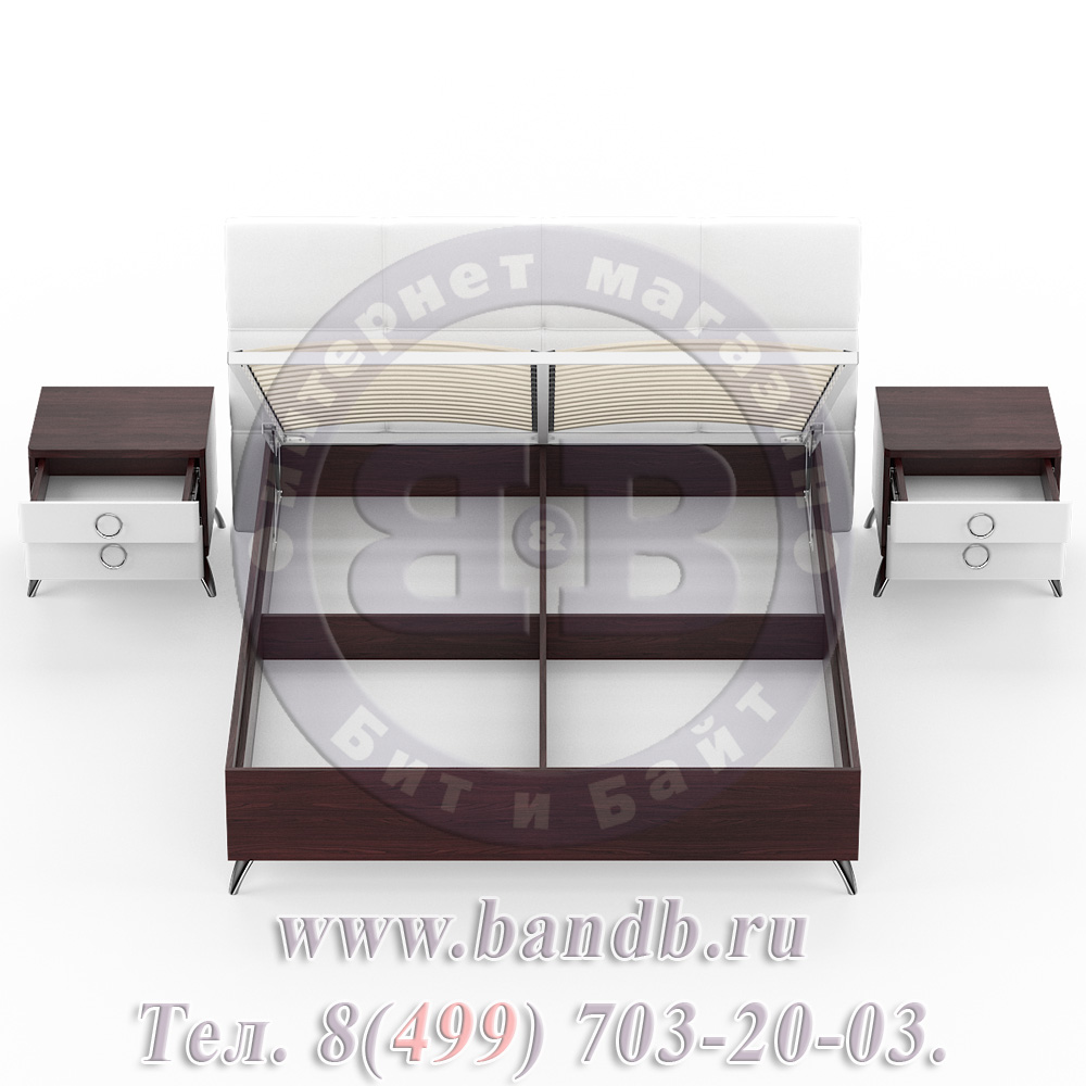 Делия ЛД-645-310+160+160 Кровать 1600 с подъёмным механизмом + две тумбы, цвет сосна шоколад/мягкое изголовье белое Картинка № 8