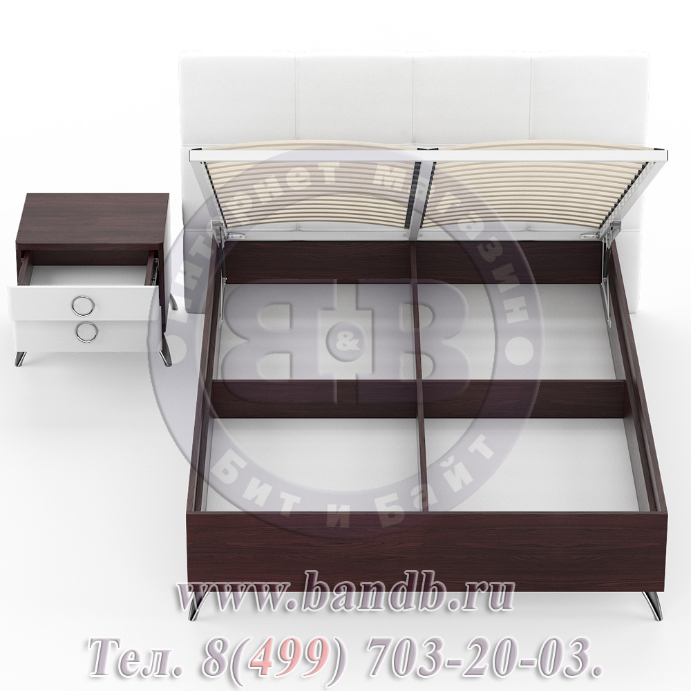 Делия ЛД-645-320+160 Кровать 1400 с подъёмным механизмом + тумба, цвет сосна шоколад/мягкое изголовье белое Картинка № 8
