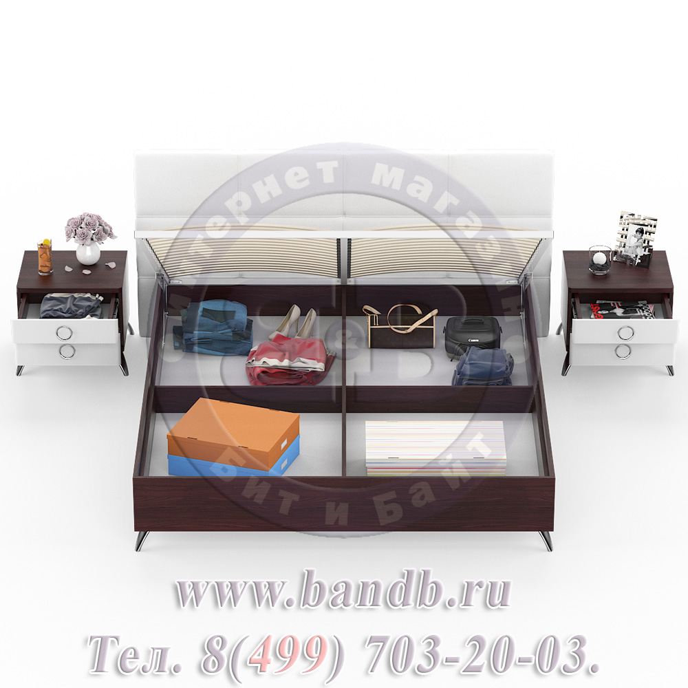 Делия ЛД-645-330+160+160 Кровать 1800 с подъёмным механизмом + две тумбы, цвет сосна шоколад/мягкое изголовье белое Картинка № 6