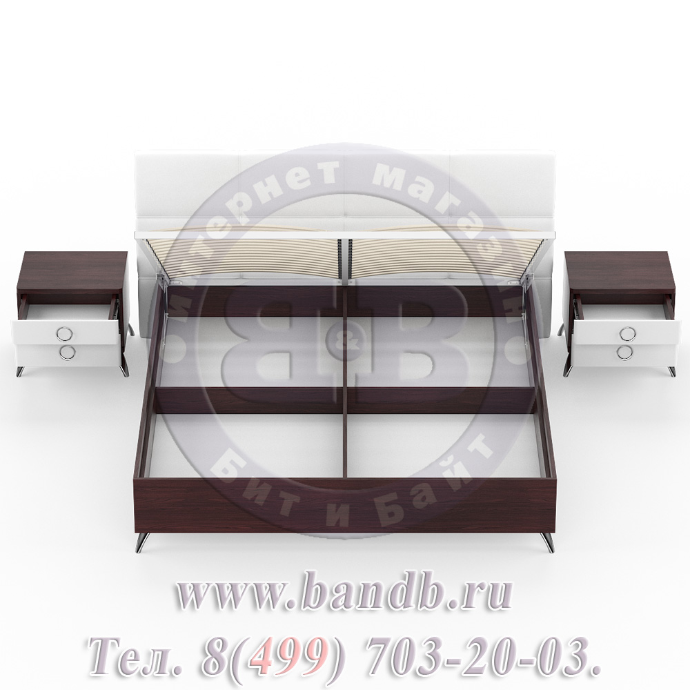 Делия ЛД-645-330+160+160 Кровать 1800 с подъёмным механизмом + две тумбы, цвет сосна шоколад/мягкое изголовье белое Картинка № 8