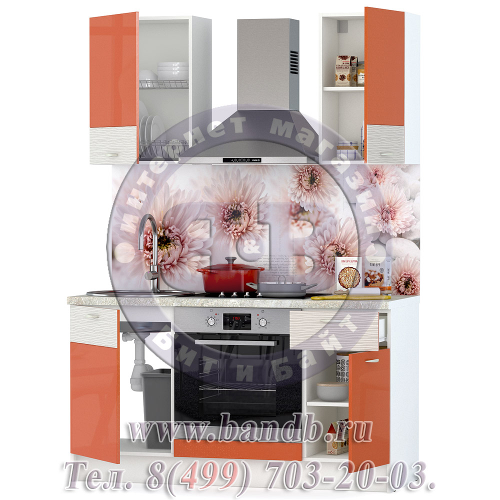 Набор мебели для кухни 1500 Жанна, цвет белый/морковный металлик/шагрень платина Картинка № 9