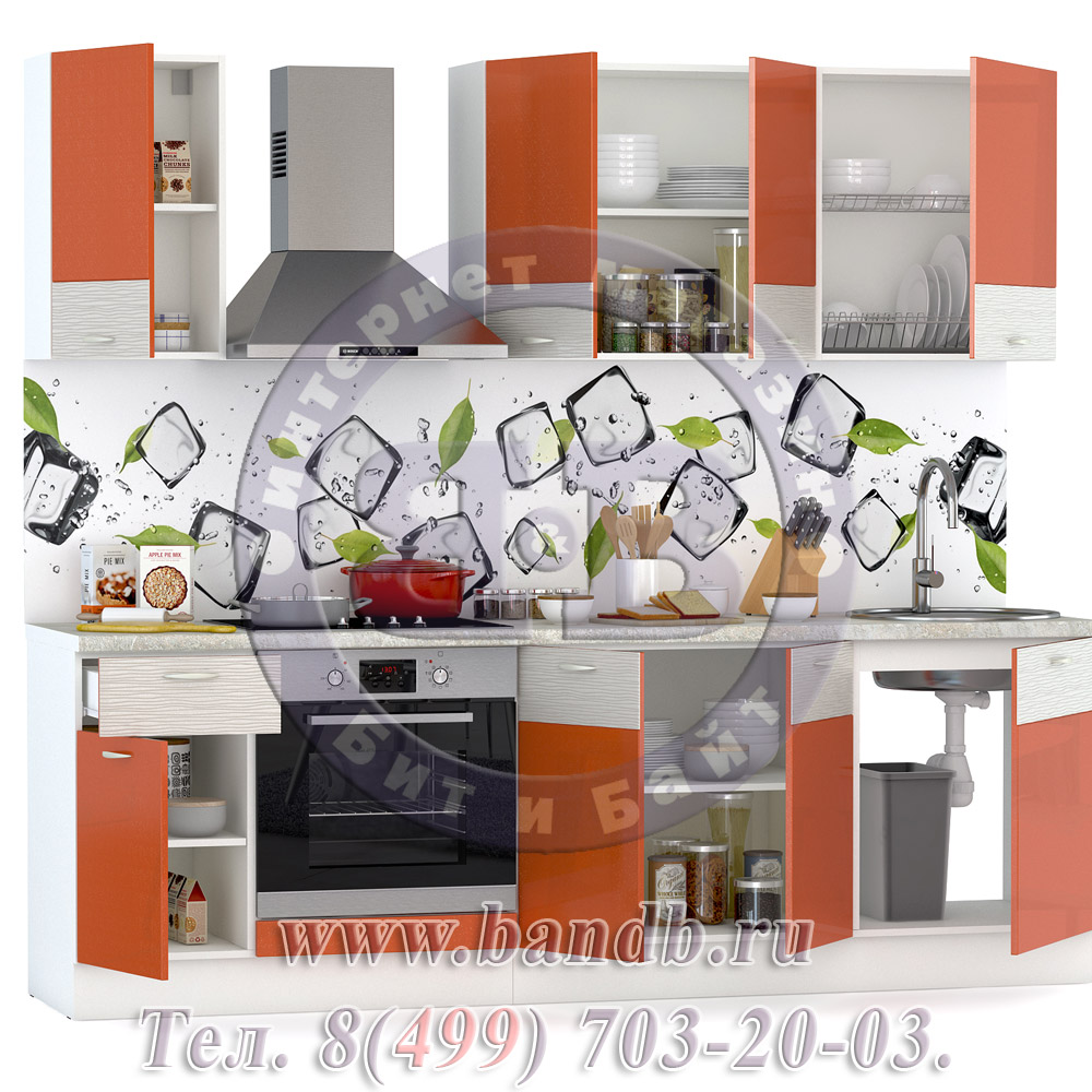 Набор мебели для кухни 2400 Жанна, цвет белый/морковный металлик/шагрень платина Картинка № 2