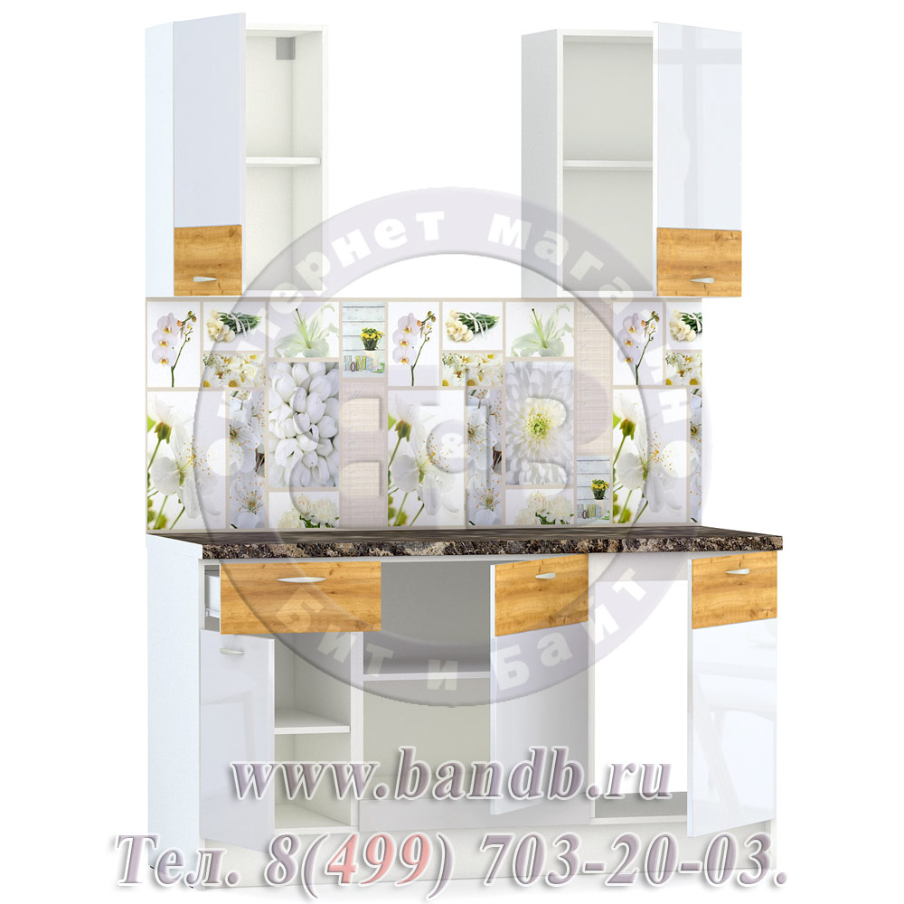 Набор мебели для кухни 1500 Адель, цвет белый/белый глянец/дуб тортуга Картинка № 4