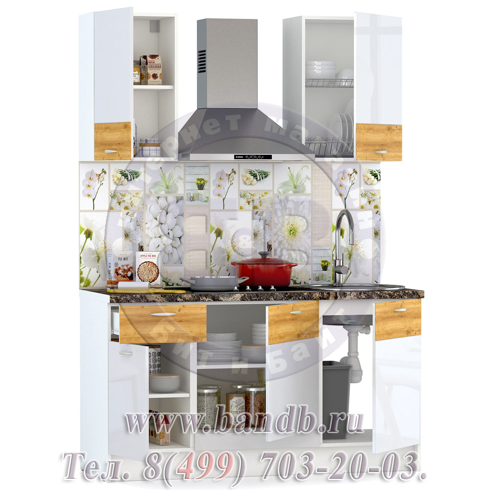 Набор мебели для кухни 1500 Адель, цвет белый/белый глянец/дуб тортуга Картинка № 6