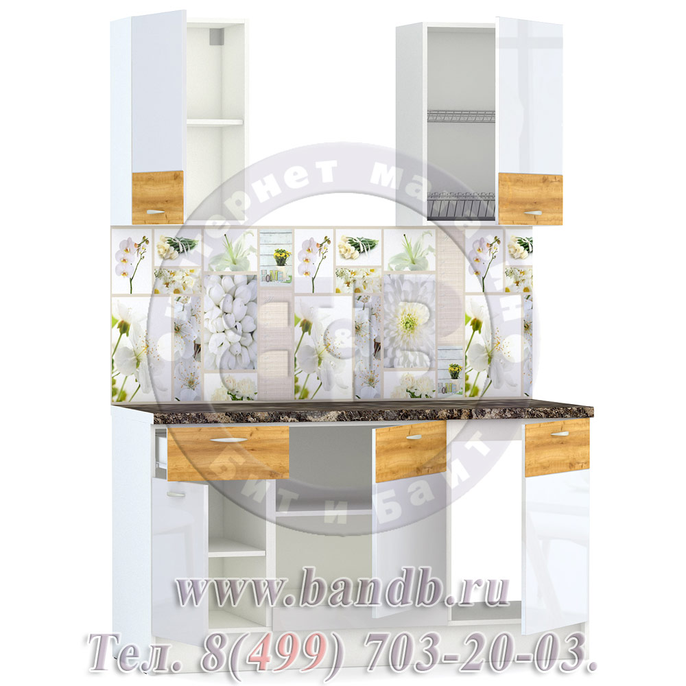 Набор мебели для кухни 1500 Адель, цвет белый/белый глянец/дуб тортуга Картинка № 7