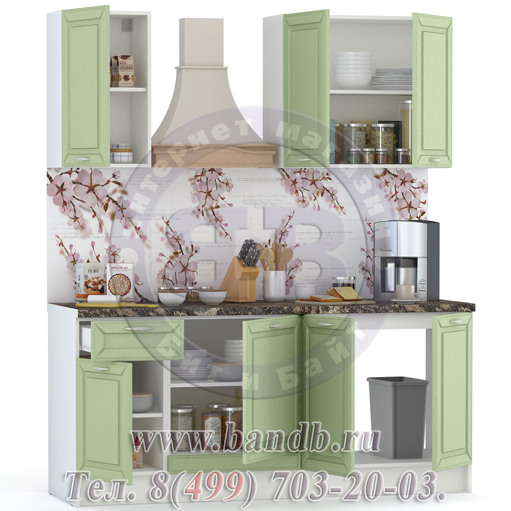 Набор мебели для кухни 1800 Маргарита, цвет белый/фисташка структурная Картинка № 2