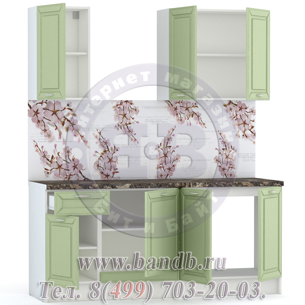 Набор мебели для кухни 1800 Маргарита, цвет белый/фисташка структурная Картинка № 4