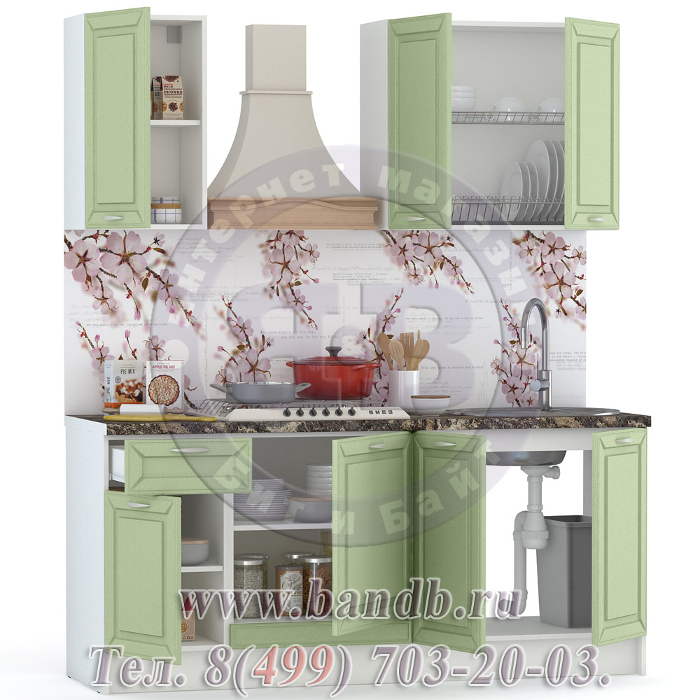 Набор мебели для кухни 1800 Маргарита, цвет белый/фисташка структурная Картинка № 6