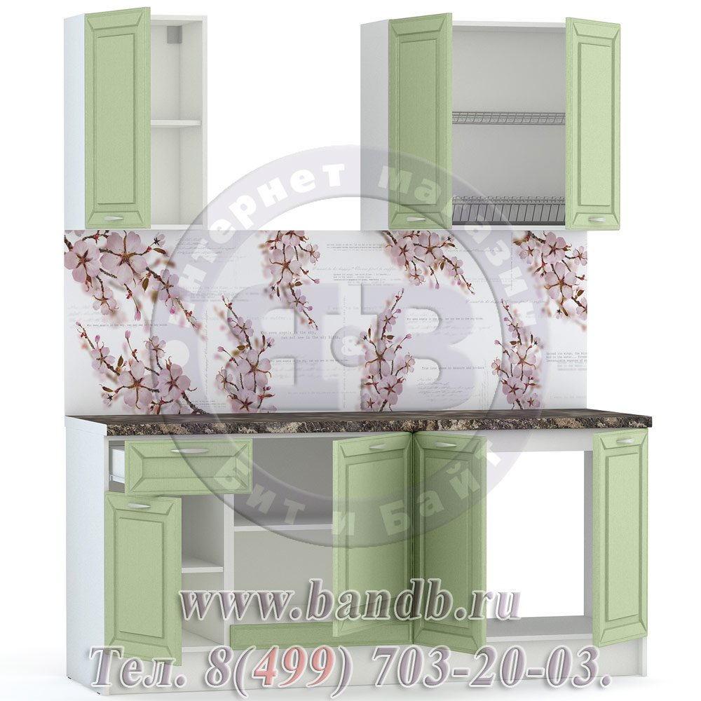 Набор мебели для кухни 1800 Маргарита, цвет белый/фисташка структурная Картинка № 7