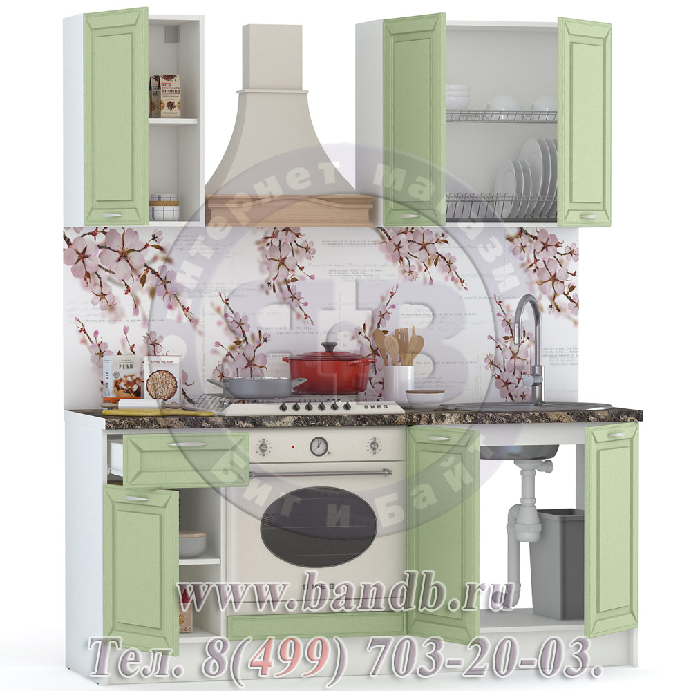 Набор мебели для кухни 1800 Маргарита, цвет белый/фисташка структурная Картинка № 9
