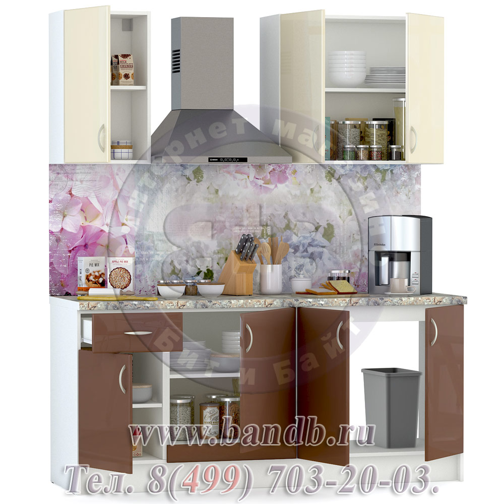 Набор мебели для кухни 1800 Сандра, цвет белый/столы капучино глянец/шкафы ваниль глянец Картинка № 2