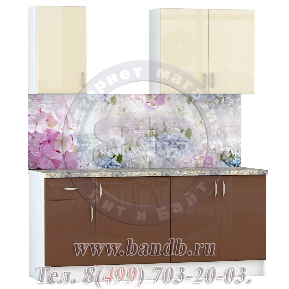 Набор мебели для кухни 1800 Сандра, цвет белый/столы капучино глянец/шкафы ваниль глянец Картинка № 3