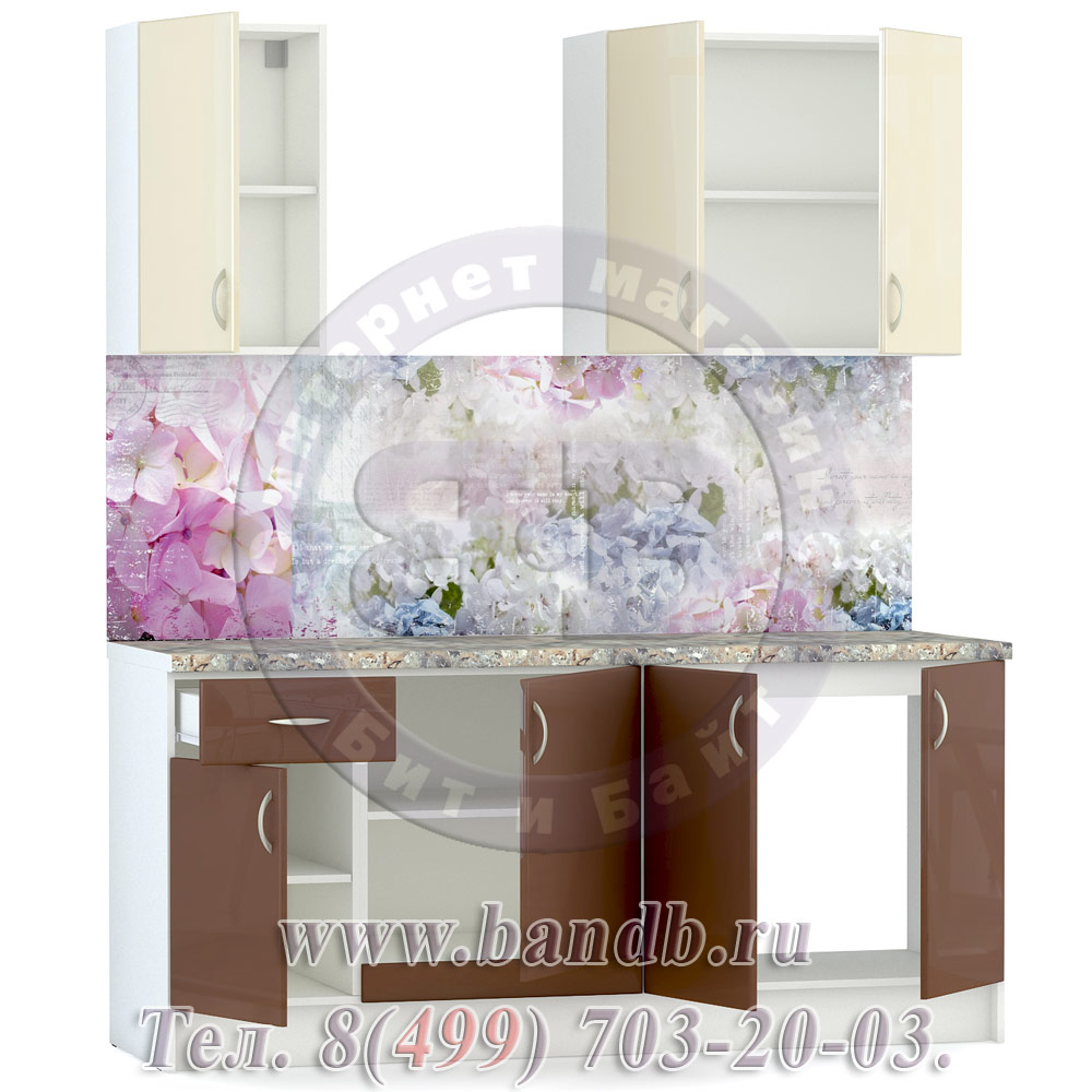 Набор мебели для кухни 1800 Сандра, цвет белый/столы капучино глянец/шкафы ваниль глянец Картинка № 4