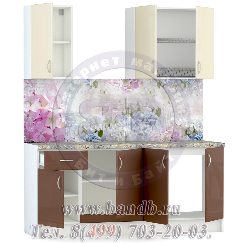 Набор мебели для кухни 1800 Сандра, цвет белый/столы капучино глянец/шкафы ваниль глянец Картинка № 7