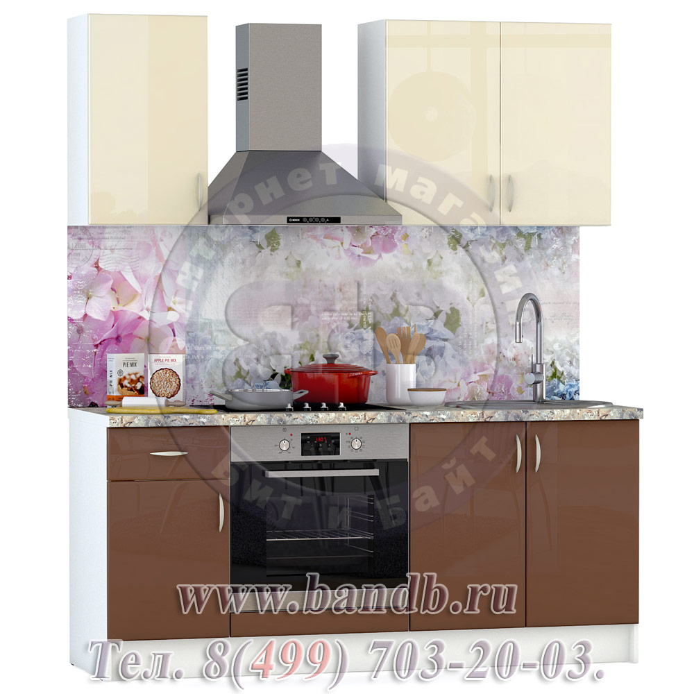 Набор мебели для кухни 1800 Сандра, цвет белый/столы капучино глянец/шкафы ваниль глянец Картинка № 8