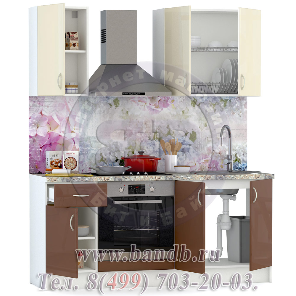 Набор мебели для кухни 1800 Сандра, цвет белый/столы капучино глянец/шкафы ваниль глянец Картинка № 9