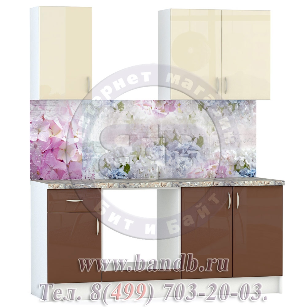 Набор мебели для кухни 1800 Сандра, цвет белый/столы капучино глянец/шкафы ваниль глянец Картинка № 10