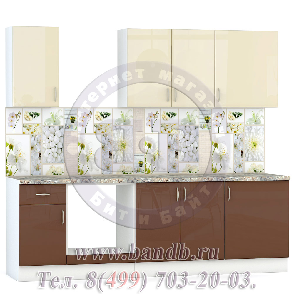 Набор мебели для кухни 2400 Сандра, цвет белый/столы капучино глянец/шкафы ваниль глянец Картинка № 3