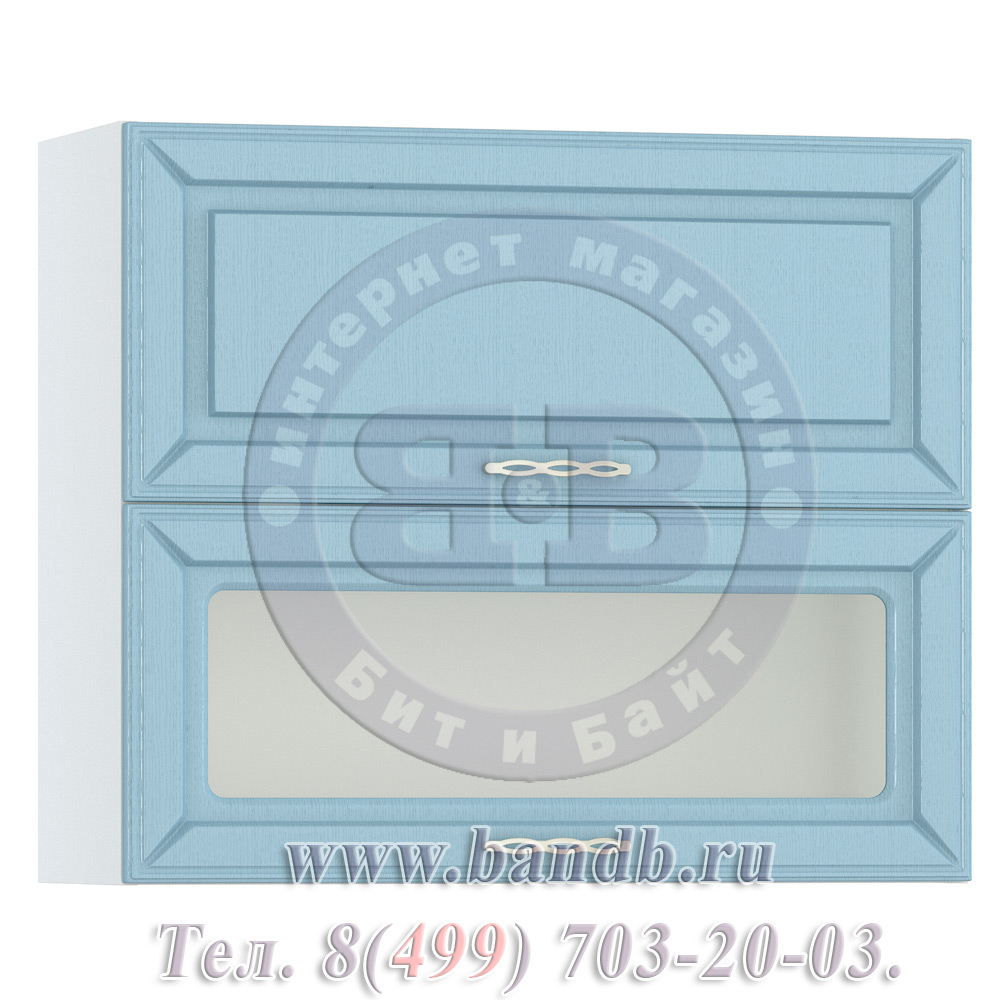 Кухня Маргарита патина голубая Шкаф навесной 800 горизонтальный дверь и дверь со стеклом Картинка № 3
