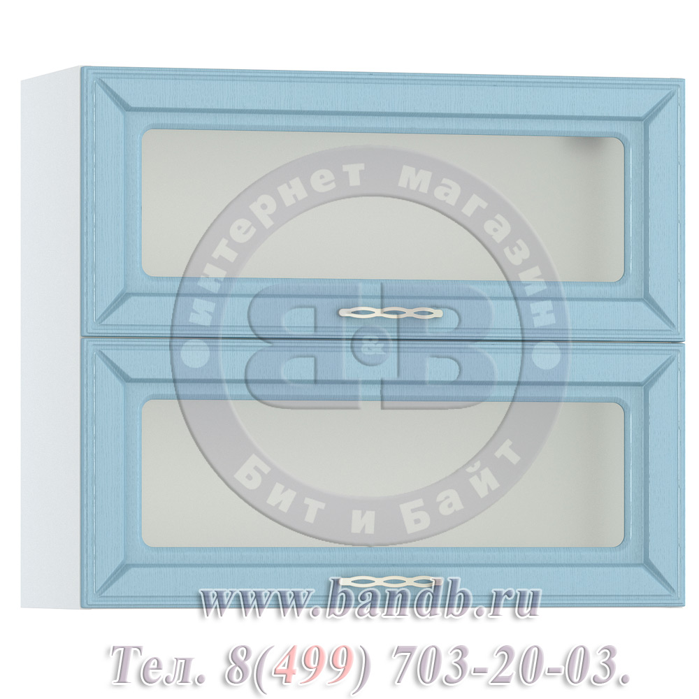 Кухня Маргарита патина голубая Шкаф навесной 800 витрина горизонтальный 2 двери Картинка № 3