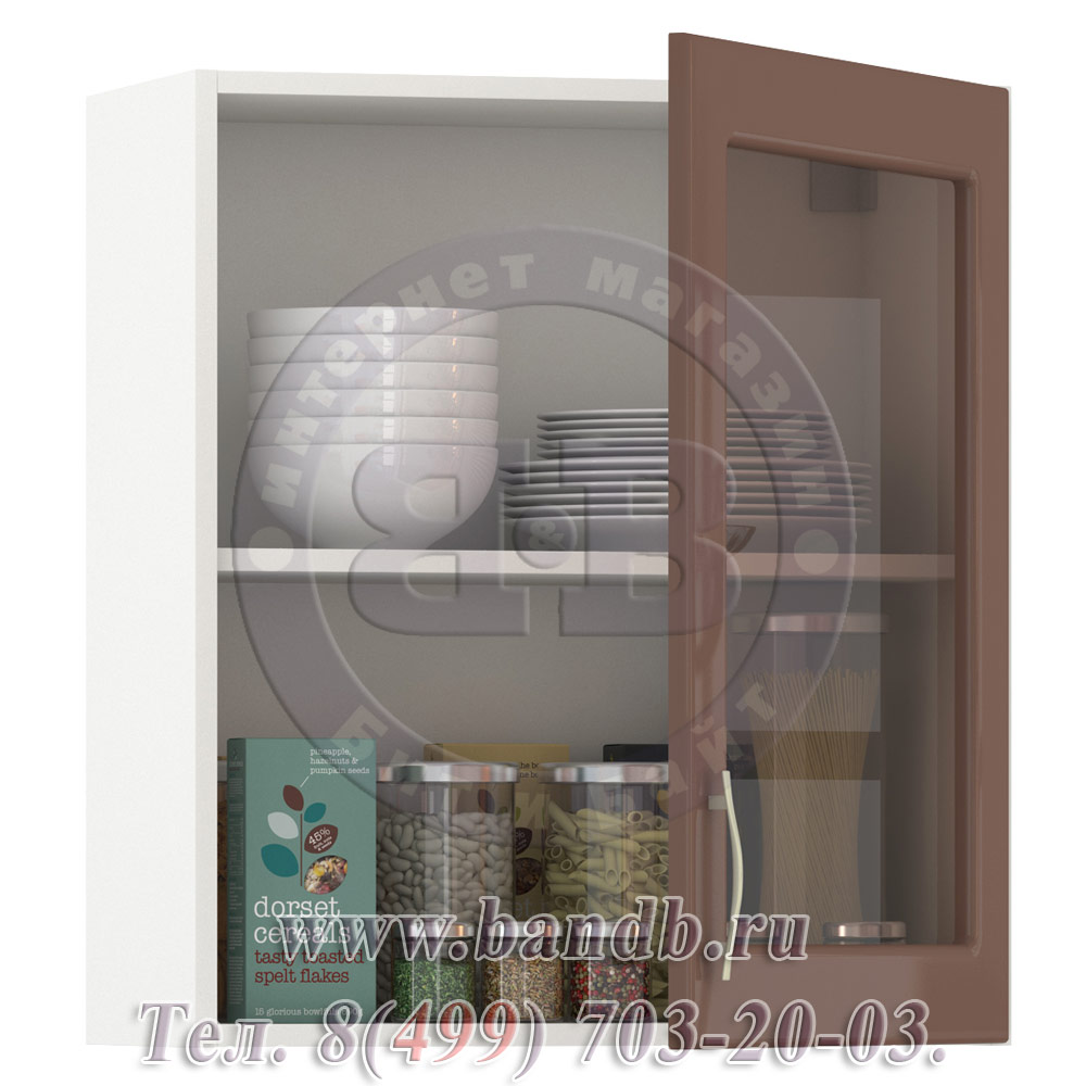 Шкаф навесной 600 витрина 1 дверь Лора капучино глянец/белый распродажа навесных шкафов для кухни Картинка № 2