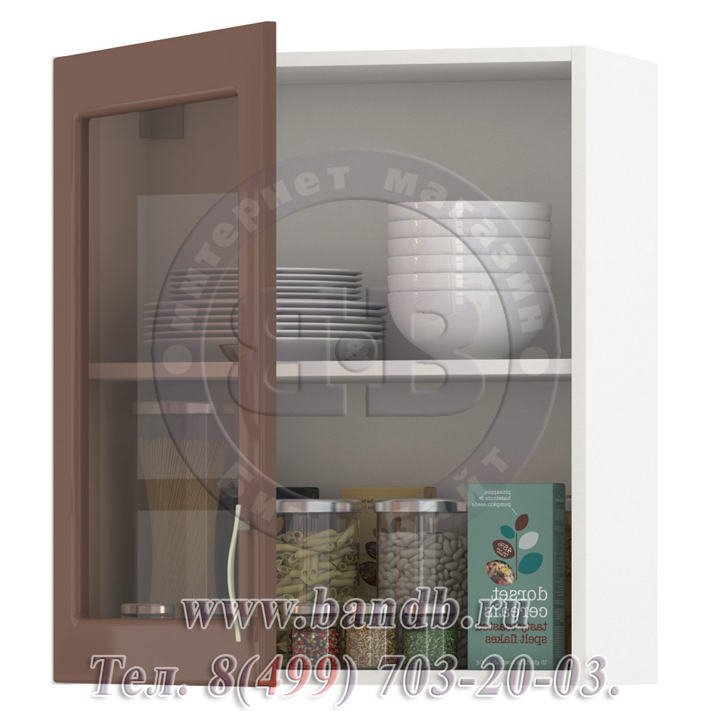 Шкаф навесной 600 витрина 1 дверь Лора капучино глянец/белый распродажа навесных шкафов для кухни Картинка № 4