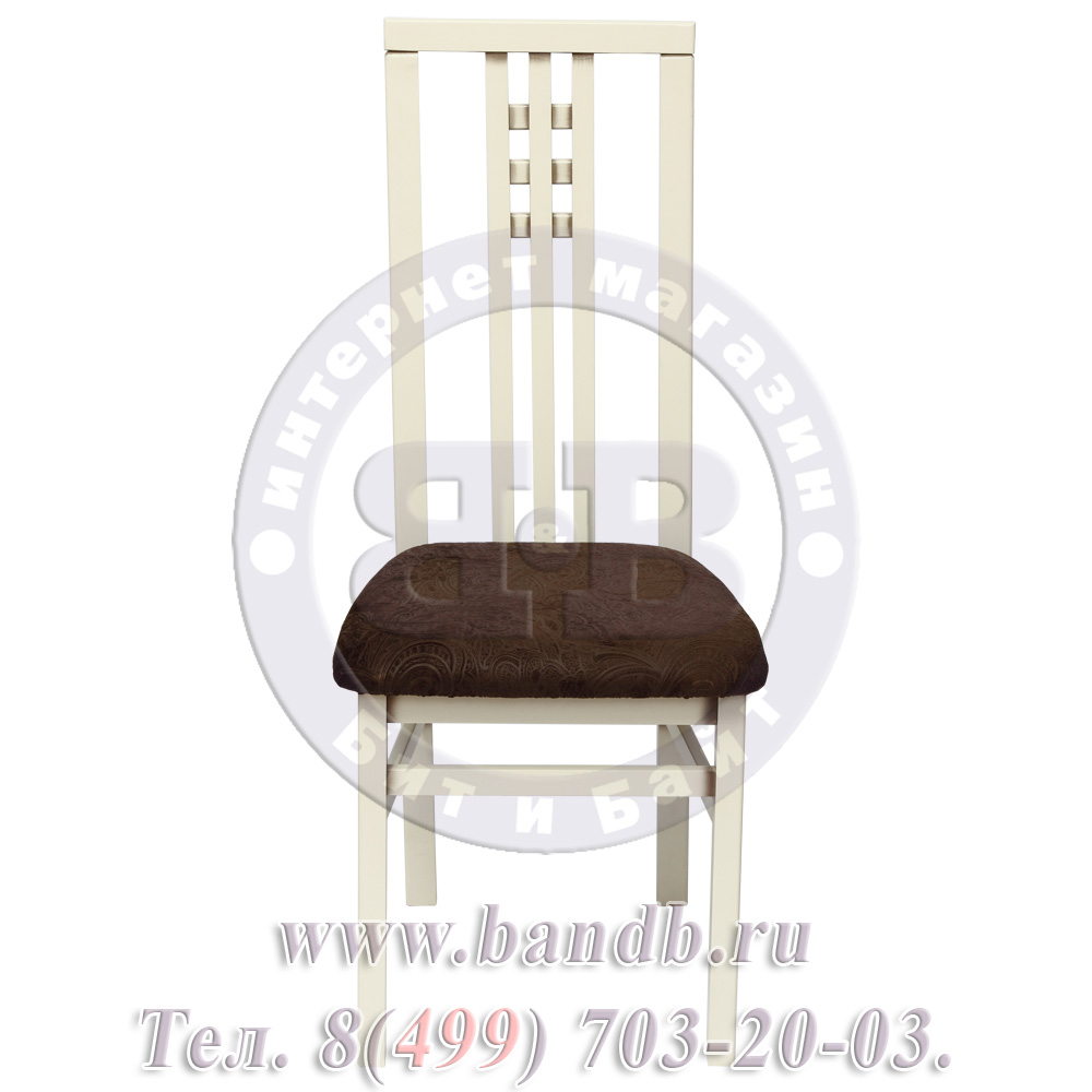 Стул Квадро, цвет RAL1013, обивка микрофибра Романс коричневый МФ1.13, патинирование стула в цвет орех Картинка № 2