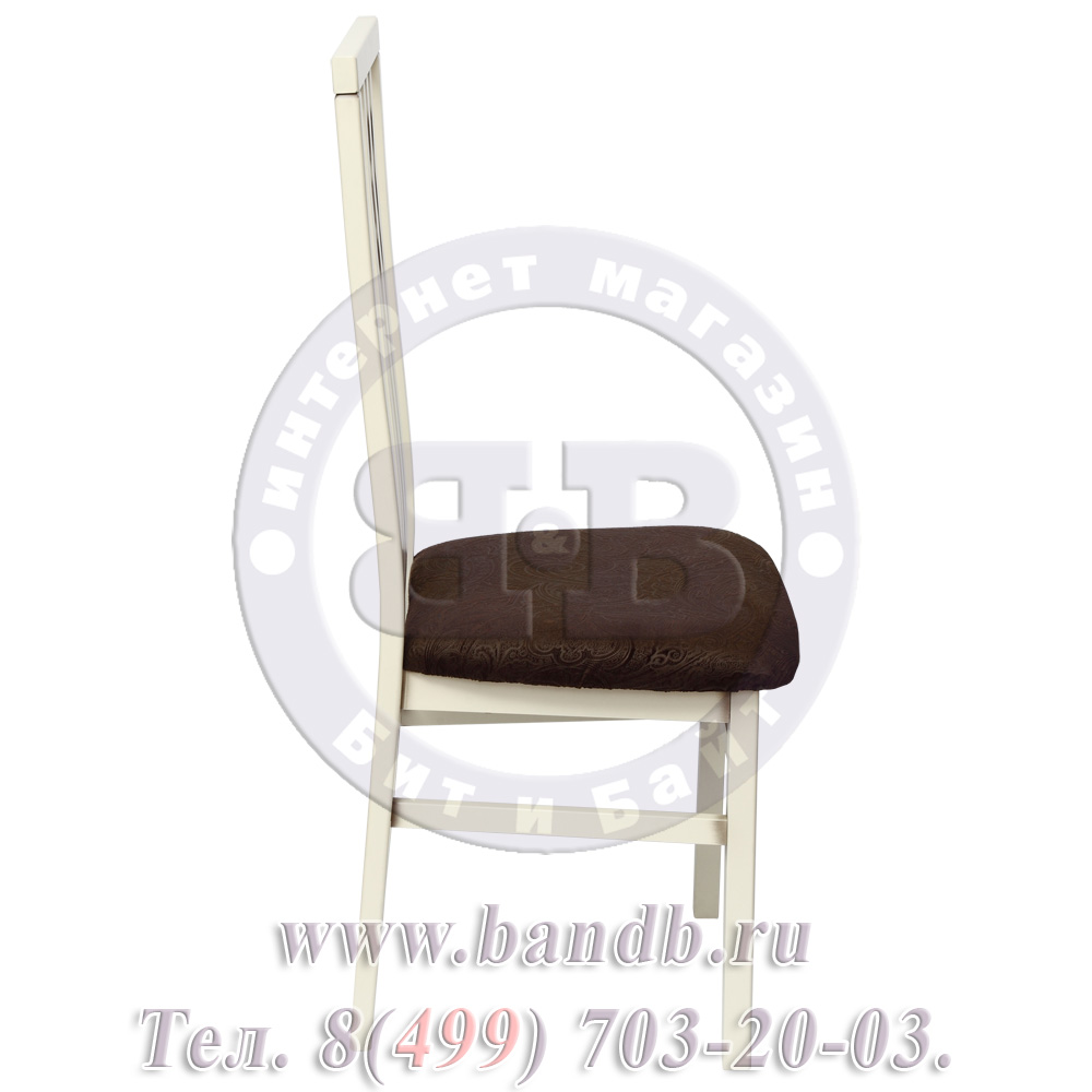 Стул Квадро, цвет RAL1013, обивка микрофибра Романс коричневый МФ1.13, патинирование стула в цвет орех Картинка № 3