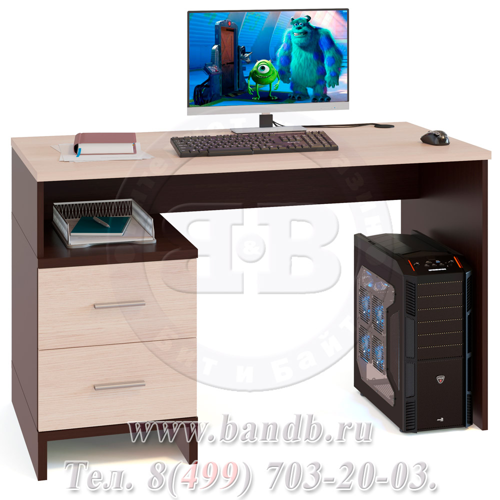 Письменный стол со встроенной тумбой и надстройкой Брук-2 цвет венге/беленый дуб Картинка № 3