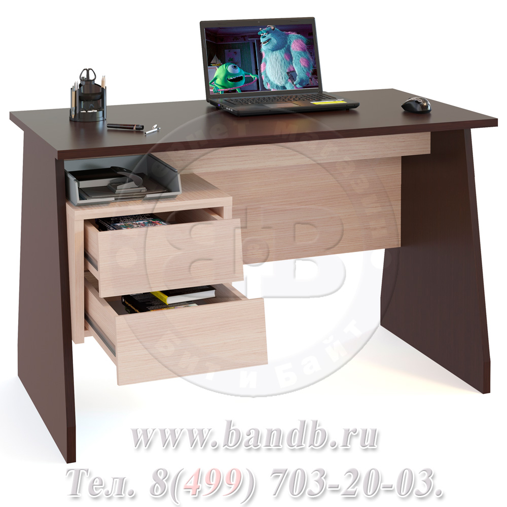 Стол компьютерный со встроенной тумбой Сокол КСТ-115 цвет венге/беленый дуб Картинка № 2