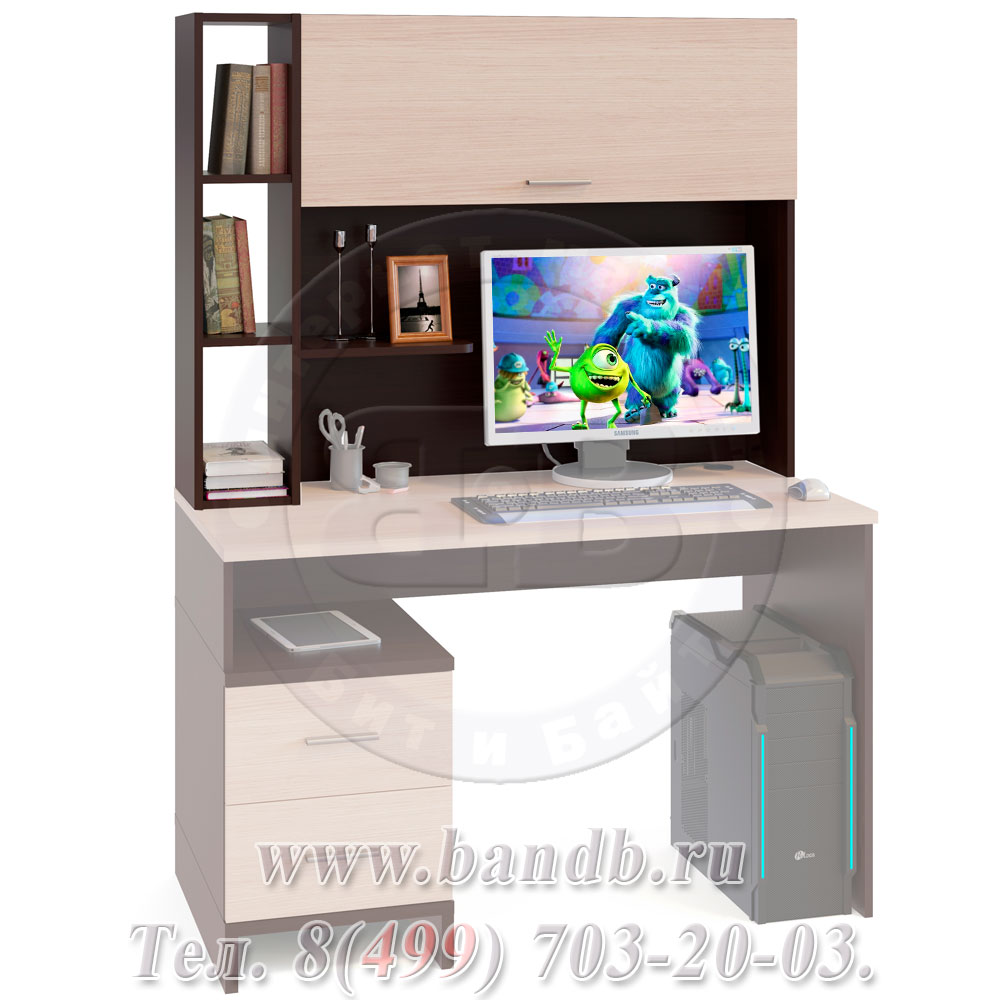 Надстройка КН-03 для компьютерного стола Сокол КСТ-114, цвет венге/беленый дуб Картинка № 2