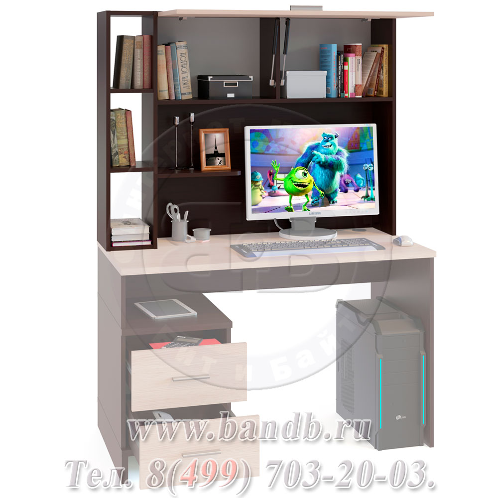Надстройка КН-03 для компьютерного стола Сокол КСТ-114, цвет венге/беленый дуб Картинка № 3