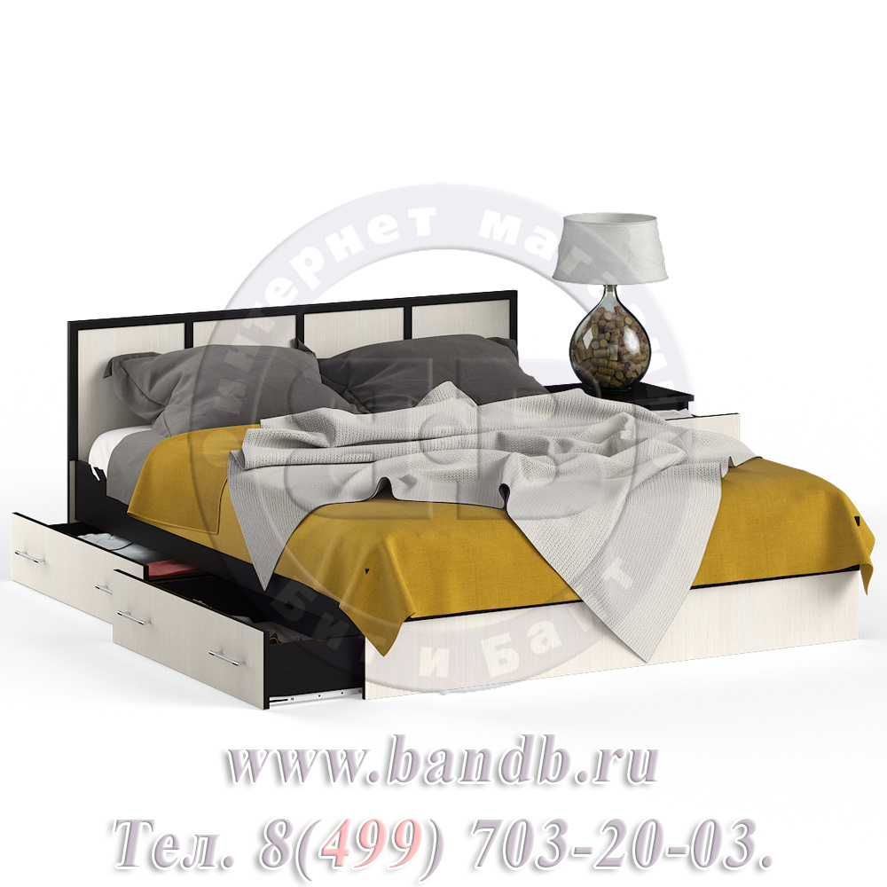 Кровать с ящиками 1600 с тумбой Сакура цвет венге/дуб лоредо Картинка № 2