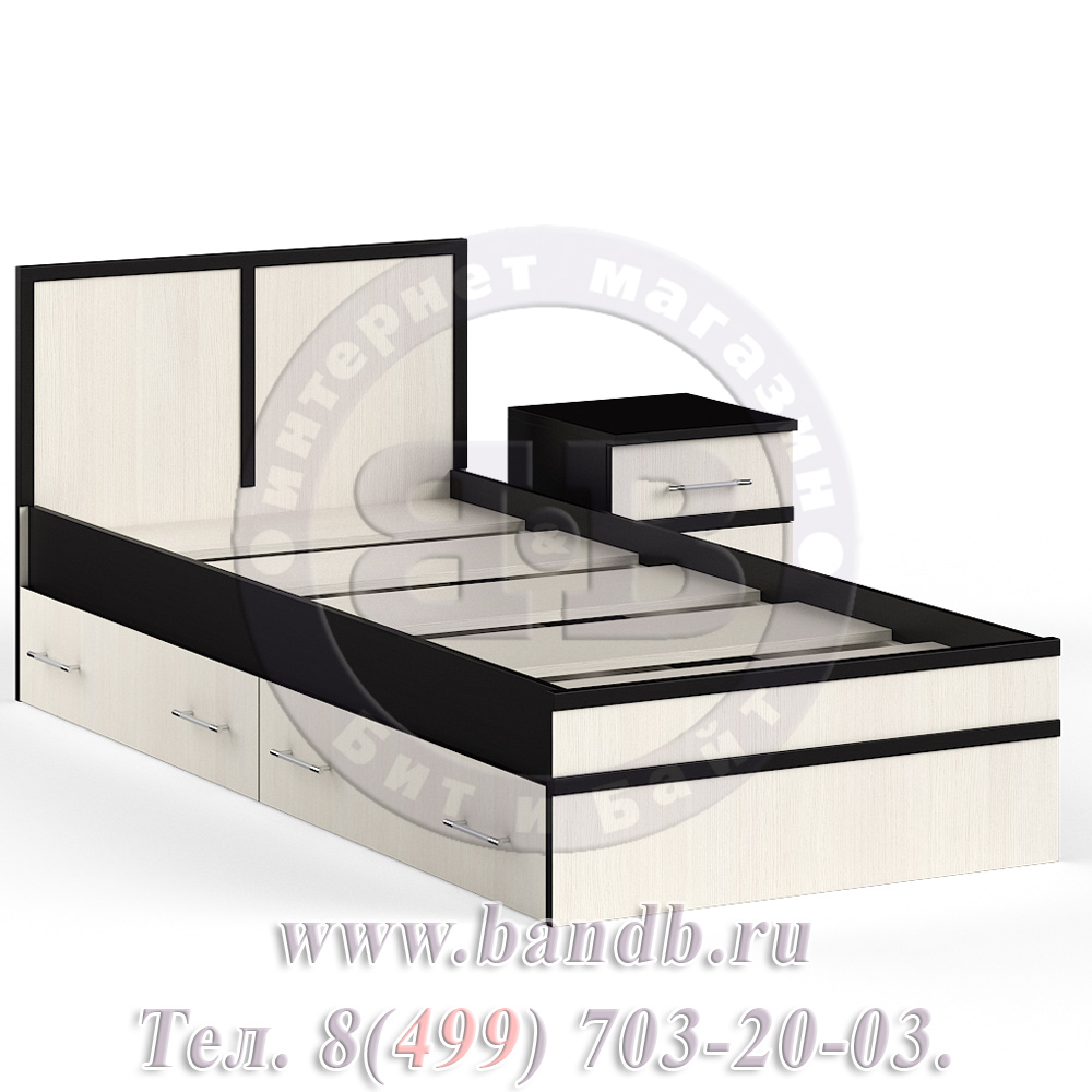 Кровать с ящиками 900 с тумбой Сакура цвет венге/дуб лоредо Картинка № 3