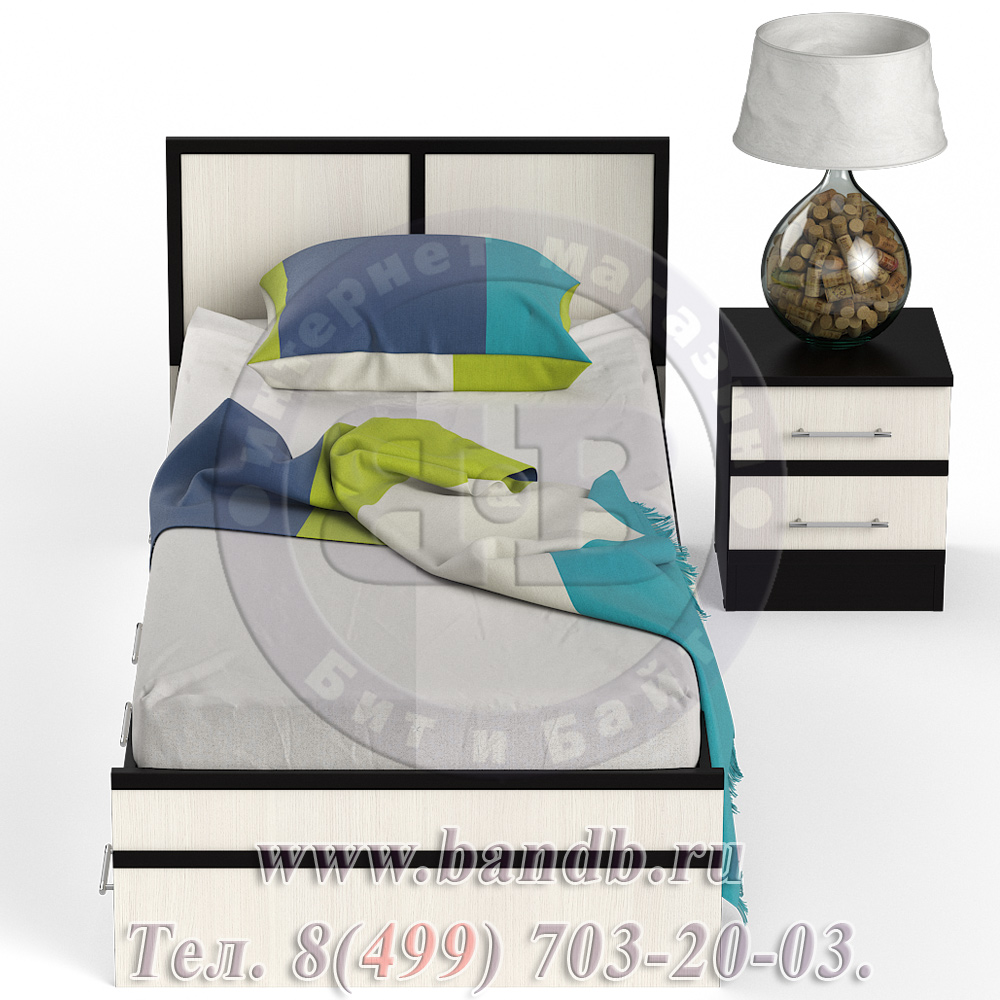 Кровать с ящиками 900 с тумбой Сакура цвет венге/дуб лоредо Картинка № 5