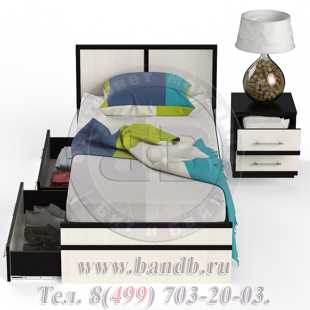 Кровать с ящиками 900 с тумбой Сакура цвет венге/дуб лоредо Картинка № 6