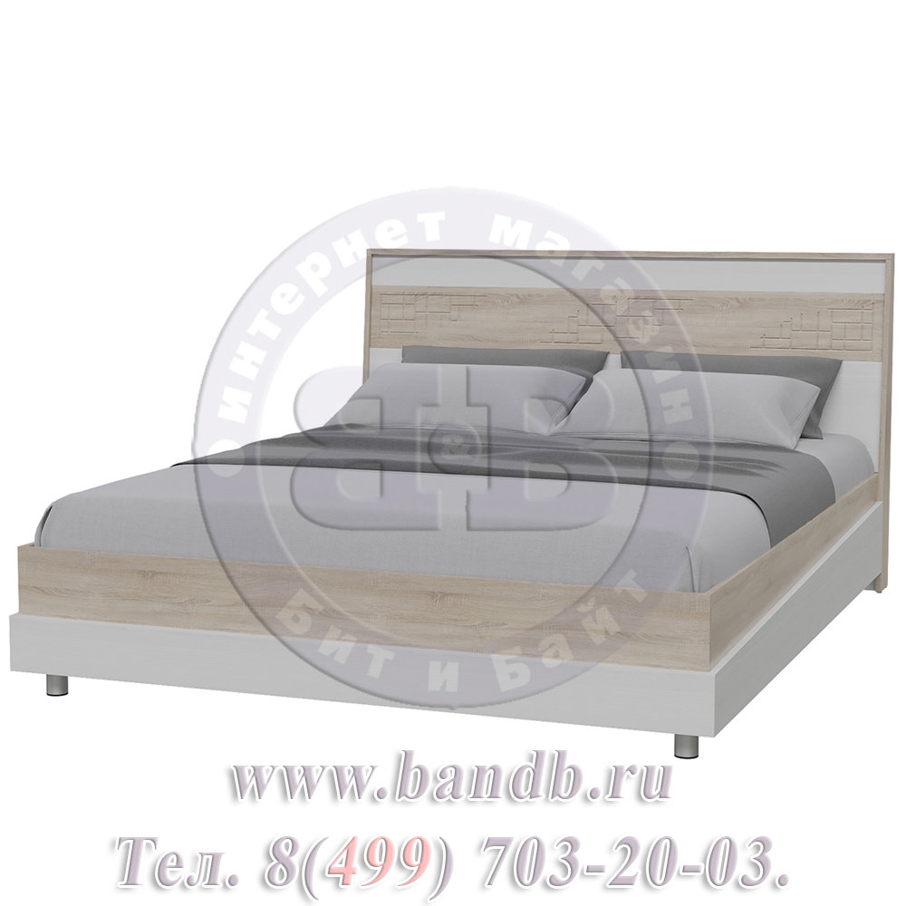 Кровать 1600 Мальта с основанием и тумбочками цвет дуб сонома/рамух белый МДФ Картинка № 5