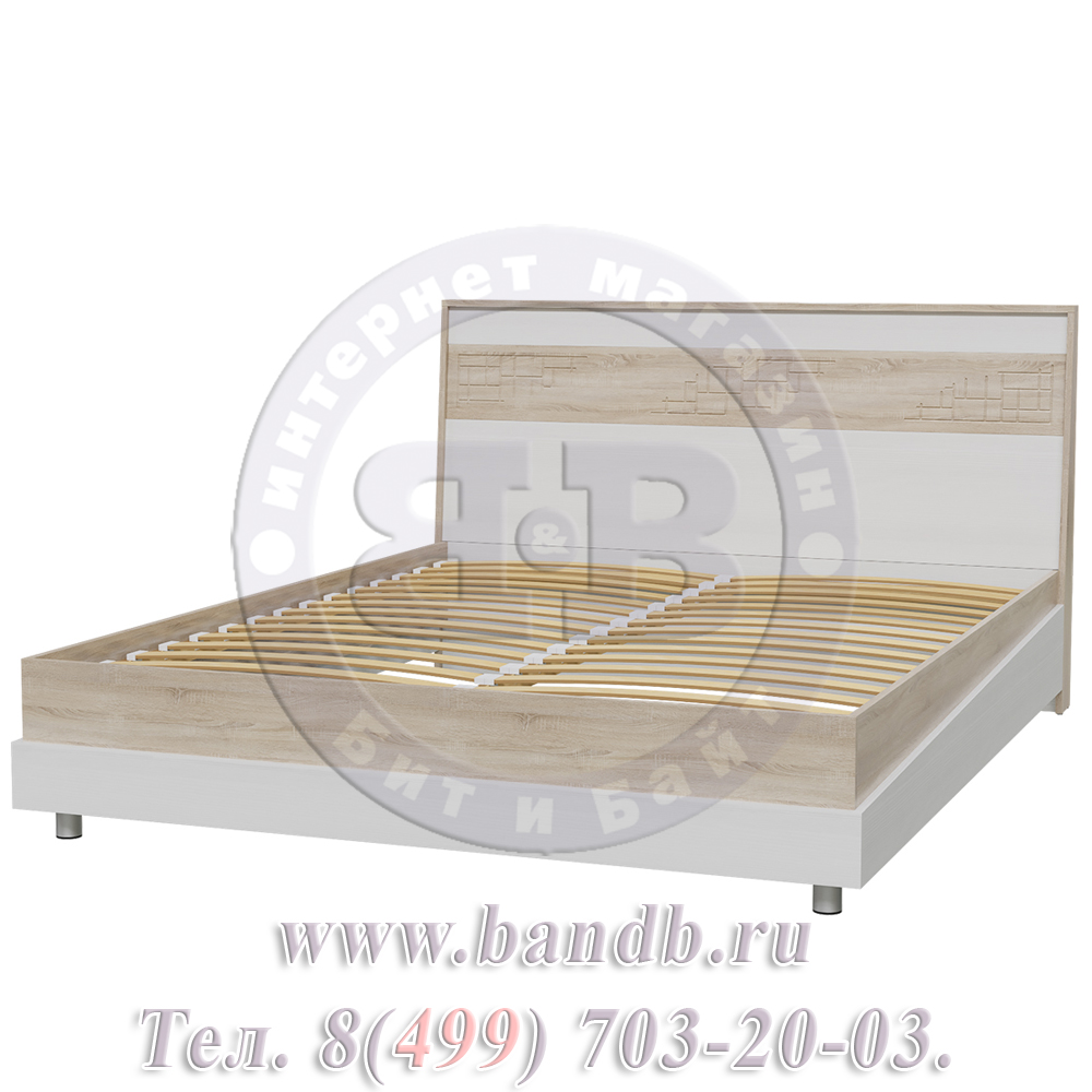 Кровать Мальта 1600 с ортопедическим основанием цвет дуб сонома/рамух белый МДФ Картинка № 2