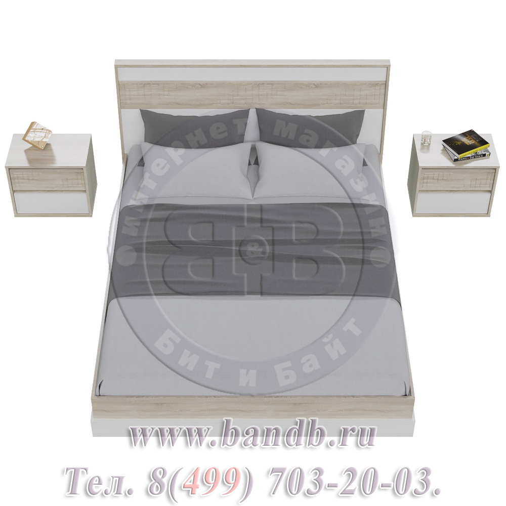 Кровать 1600 Мальта с основанием и тумбочками цвет дуб сонома/рамух белый МДФ Картинка № 3