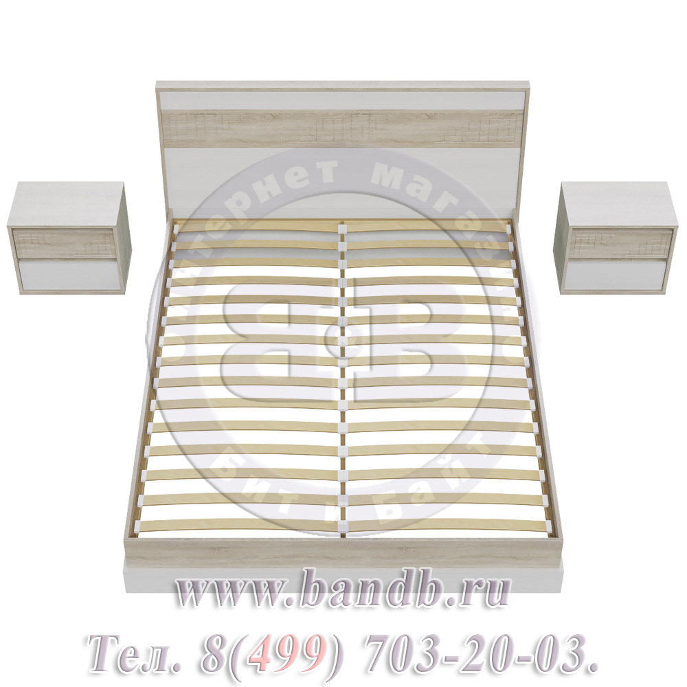 Кровать 1600 Мальта с основанием и тумбочками цвет дуб сонома/рамух белый МДФ Картинка № 4