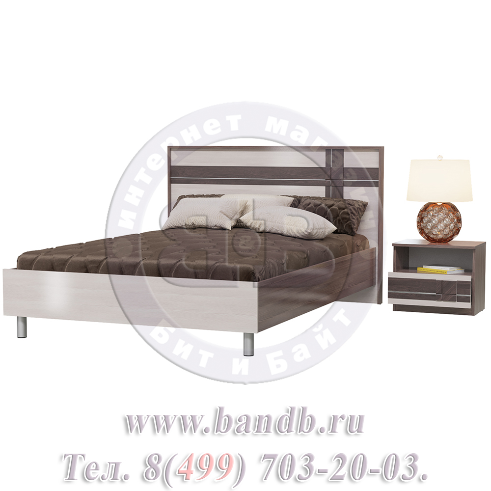 Кровать Презент 1400 с основанием и тумбочкой цвет бодега тёмный/бодега светлый Картинка № 2