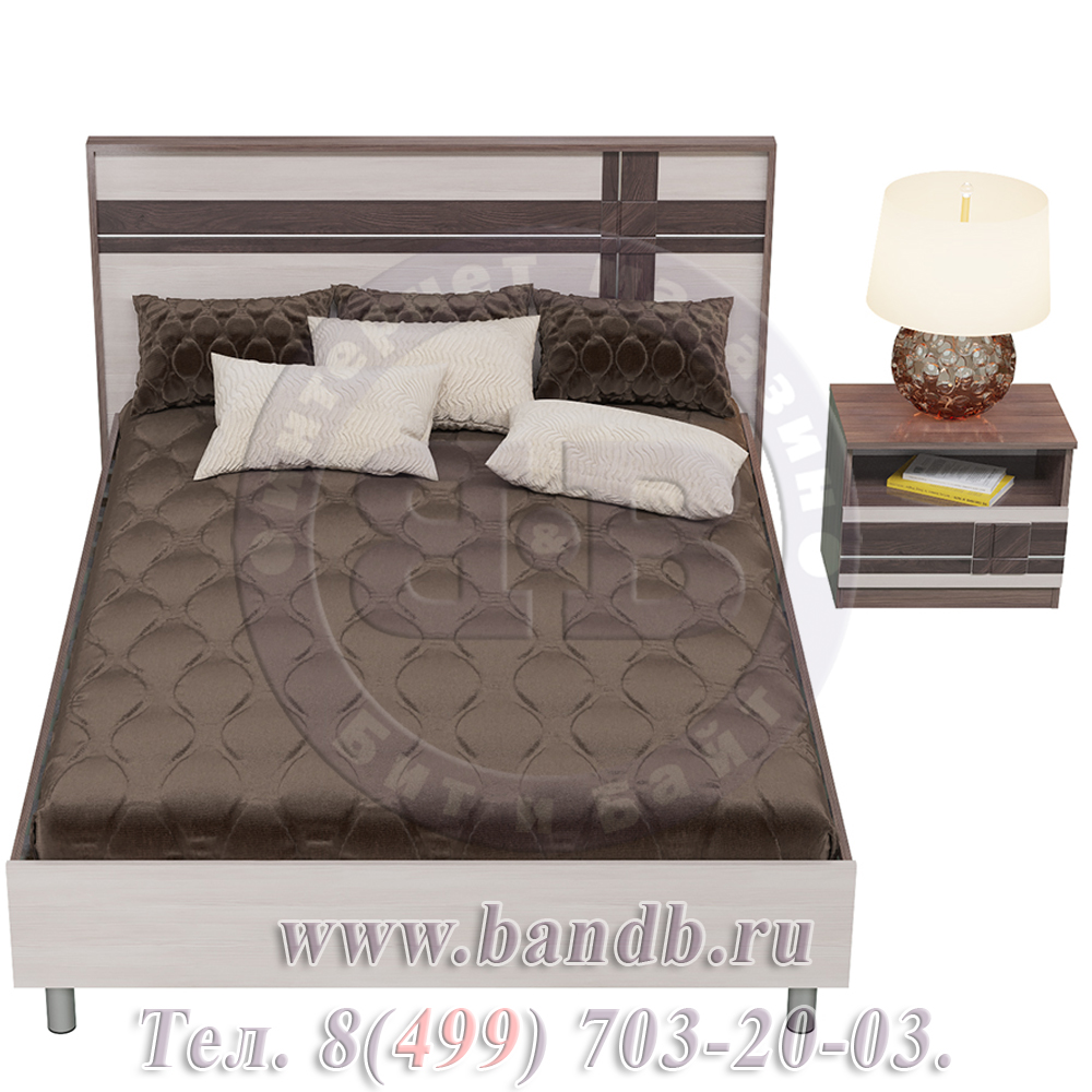 Кровать Презент 1400 с основанием и тумбочкой цвет бодега тёмный/бодега светлый Картинка № 5
