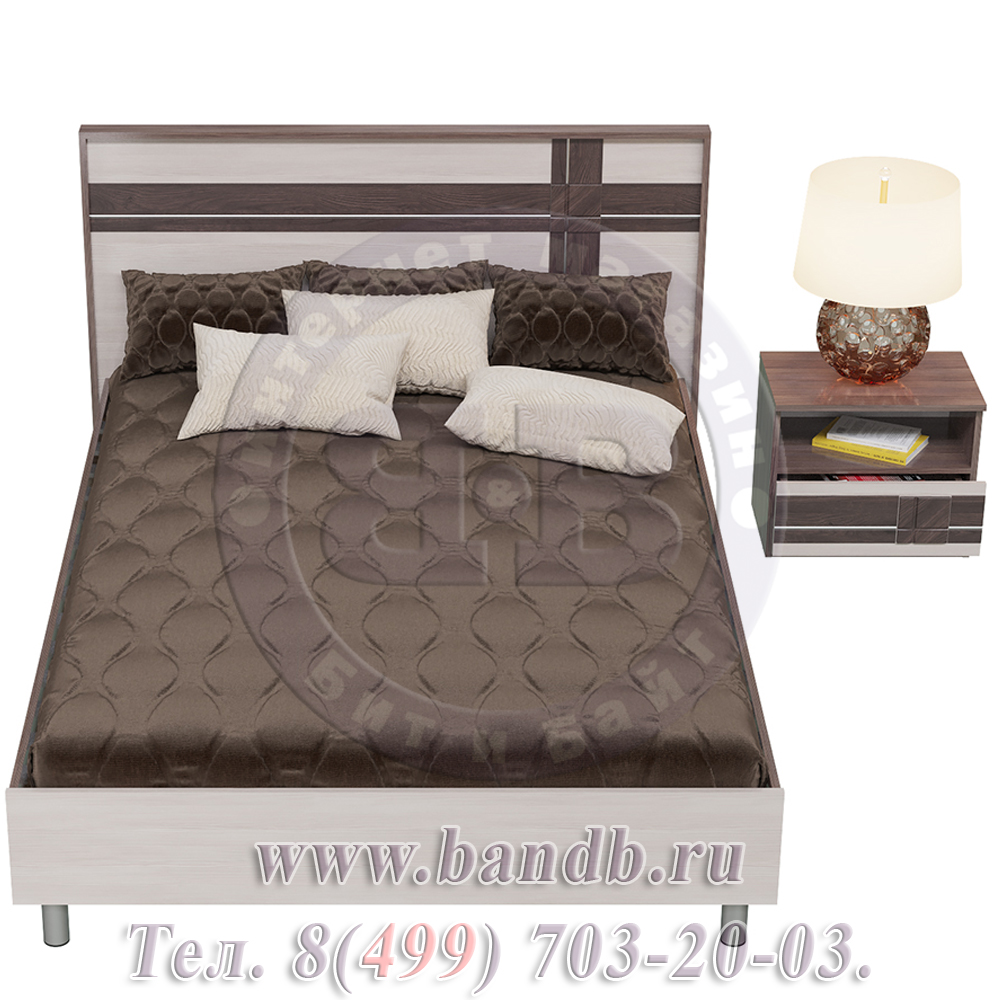 Кровать Презент 1400 с основанием и тумбочкой цвет бодега тёмный/бодега светлый Картинка № 6