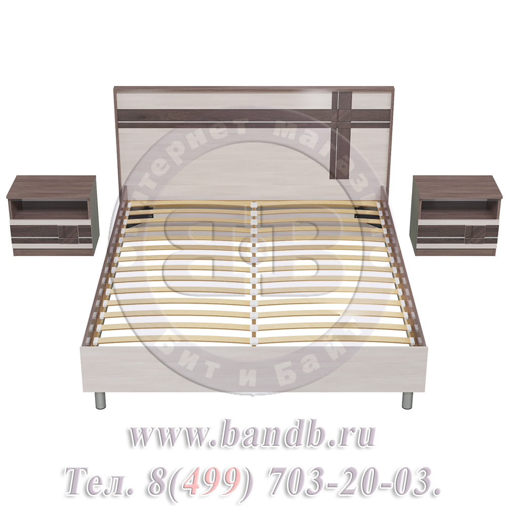 Кровать Презент 1600 с основанием и тумбочками цвет бодега тёмный/бодега светлый Картинка № 7