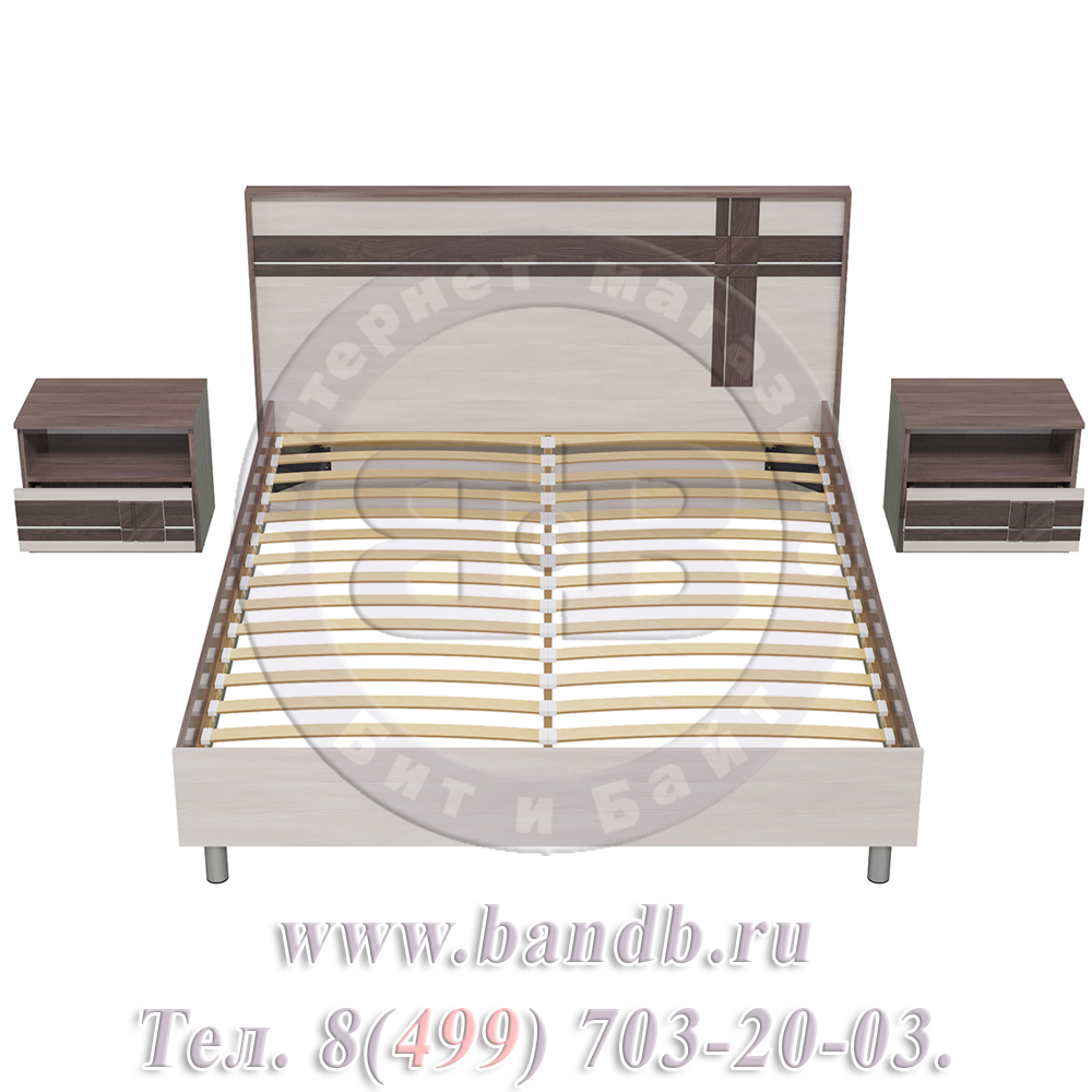 Кровать Презент 1600 с основанием и тумбочками цвет бодега тёмный/бодега светлый Картинка № 8