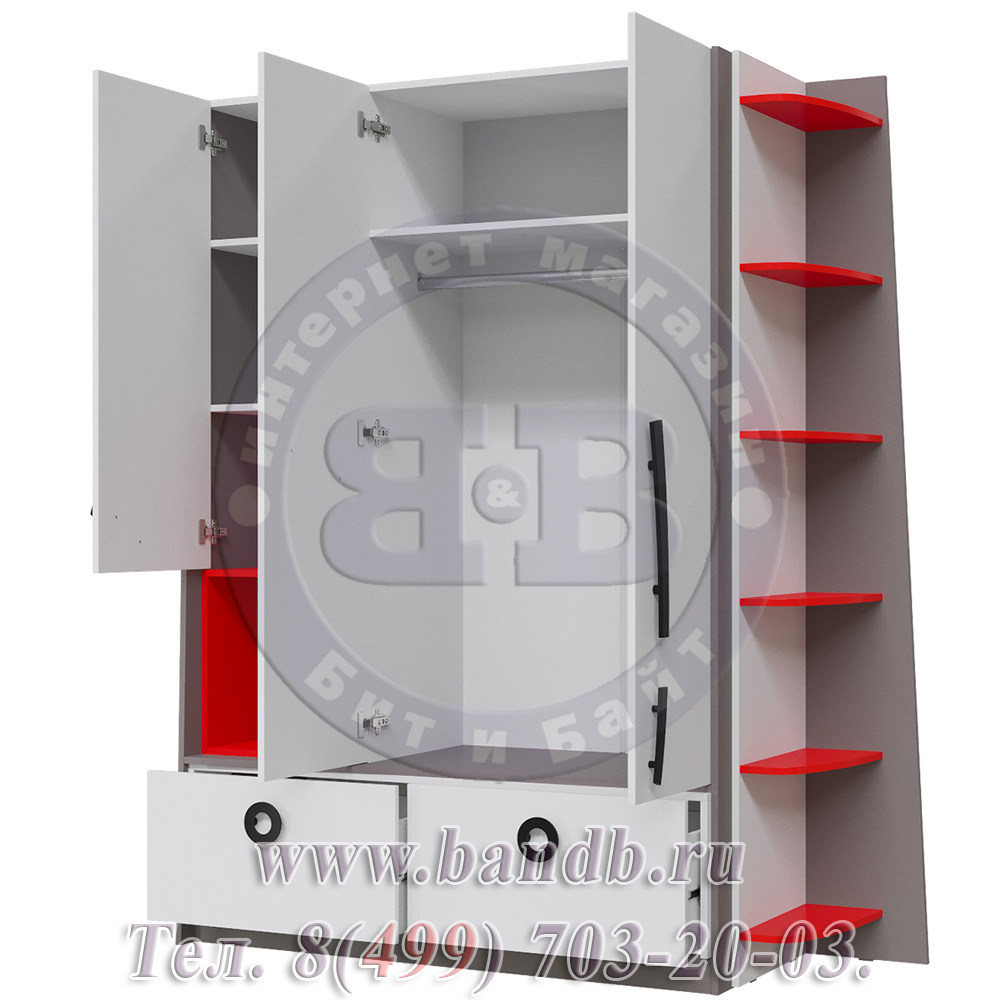 Шкаф комбинированный со стеллажом-окончанием Формула ЛД цвет красный/белый/скала Картинка № 4