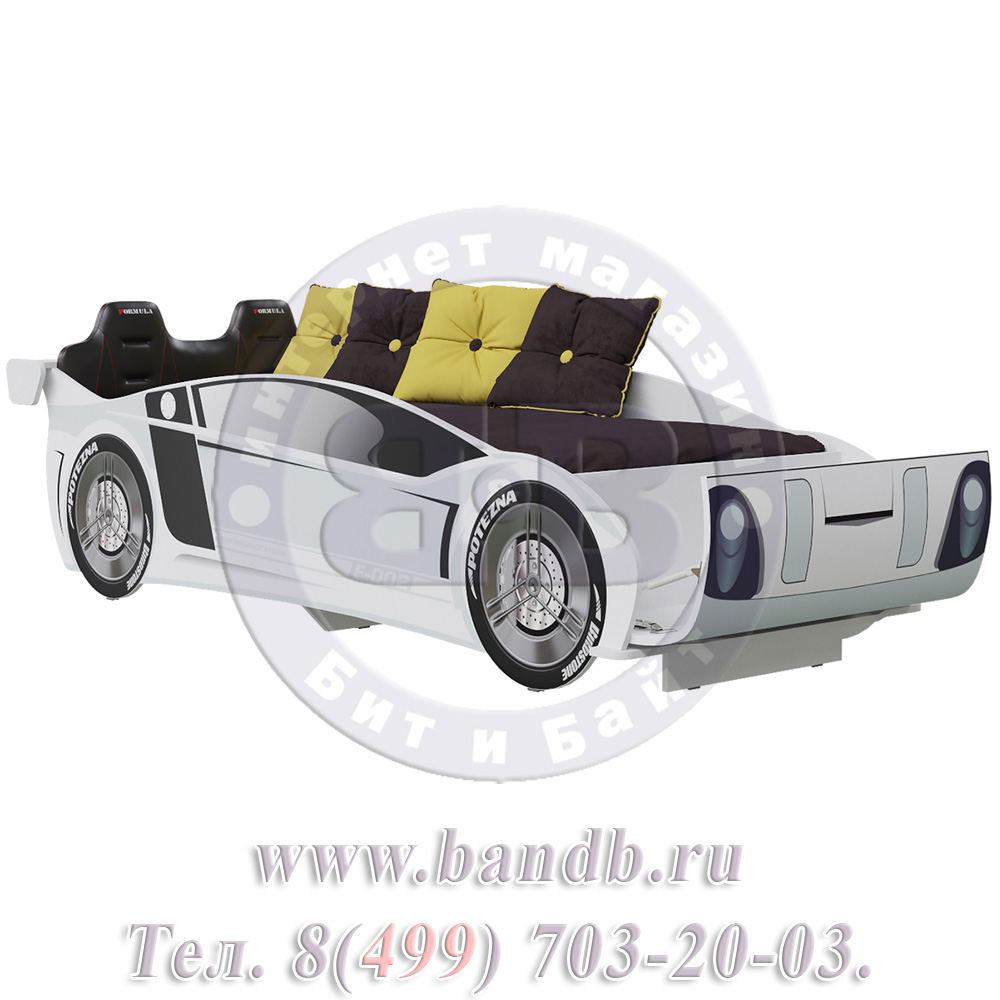 Кровать-машина 900х2000 со спинкой Формула ЛД цвет белый Картинка № 2